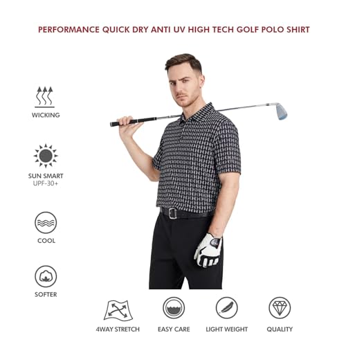 Image of Golf Shirts for Men Dry Fit Short Sleeve Print Performance Moisture Wicking Polo Shirt