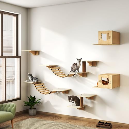 Estantes de pared para gatos 8 en 1 de madera miniatura 6