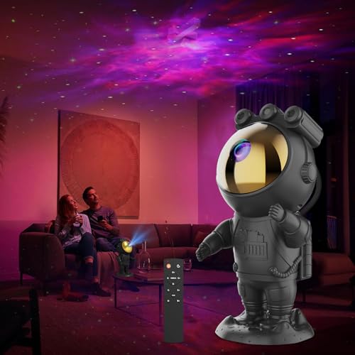LED Astronaut Sternenhimmel Projektor, Spaceman Galaxy Nachtlicht, Planetarium Projektor mit Timer, Fernbedienung, Schlafzimmer Deckenprojektion Lampe,Geschenk für Kinder und Erwachsene, Schwarz