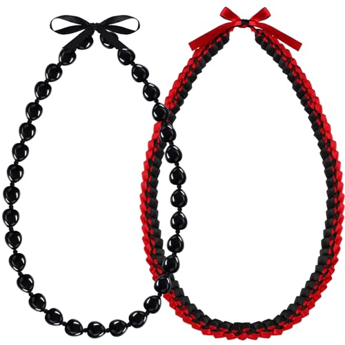 Collier Kukui hawaien tresse ruban noir rouge sautoir chunky accessoires fete diplome