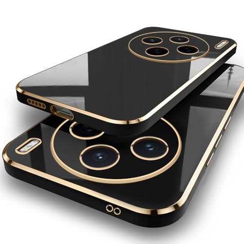 Image of TheGiftKart Luxurious Golden-Plated Back Cover Case for Vivo X200 5G | Raised Lips for Camera & Screen Protection | Shockproof Design | Stylish Back Cover Case for Vivo X200 5G (TPU, Black)
