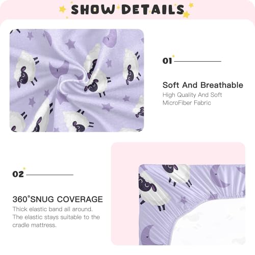 Image of Sheep Moon Stars Purple Fitted Crib Sheet for Boys Girls Baby Bed Sheet for Baby Gift,52 X 28 in