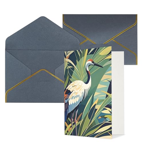 STVYUKL グリーティングカード 黒い封筒付き Thinking of You カード 鶴 鳥 野生植物 ハッピーバースデー 結婚式 招待状 空白のメモカード あらゆる機会に 4x6