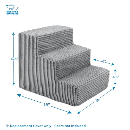 Image of Best Pet Supplies 3-Step CertiPUR-US Certified Foam Pet Stairs /Steps, 18 x 15 x 13-Inch, Gray