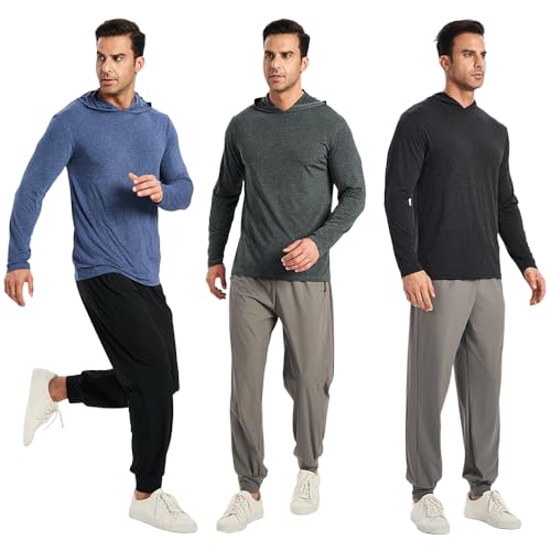 5 Pack Men's Lightweight Pullover Hooded Tees – Long Sleeve Sweatshirts for Gym, Running, Fishing3