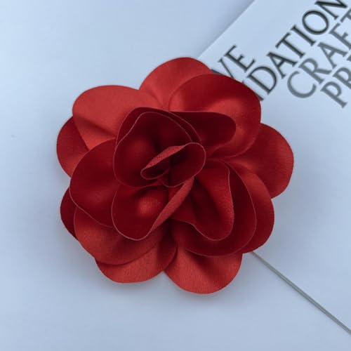 Image of Flower Pins Large Flower Brooches Dainty Satin Fabric Rose Flower Brooches Lapel Pins Delicate Elegant Silk Camellia Flower Oversized Brooch Pin for Women Wedding Part Dance Dress Suit Clothes Accessories Prom Jewelry Gifts
