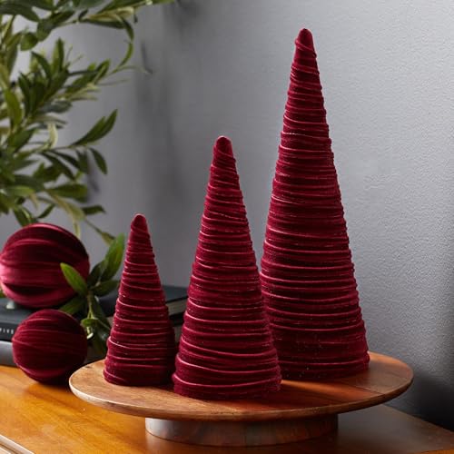 Image of Set of 3 Burgundy Velvet Trees (Burgundy)