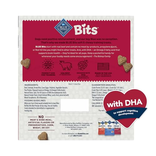 Image of Blue Buffalo Bits Natural Soft Moist to Go Dog Training Treats Beef Recipe 1-oz Bags (Pack of 12)