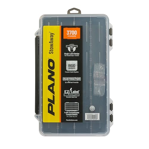 Image of Plano StowAway 3700 Stow Tackle Box, with Corrosion-Preventive Rustricor, Single Latch Design, Transparent DuraView Lid, Stackable Storage for Fishing Bait, Lures and Gear