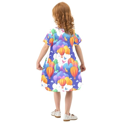 Summer Girl Dresses Hot Air Balloon Colorful Toddler Short Sleeve A-line Dress Casual Sundress3