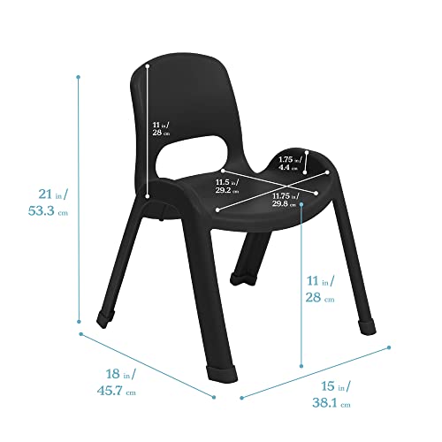 Image of ECR4Kids Plastic Stackable SitRight Chair, 11in, Classroom Furniture, Black, 4-Pack | Durable plastic, GREENGUARD Gold Certified, 3-5 years, 74 lb capacity, fully assembled, indoor and outdoor, classroom /home