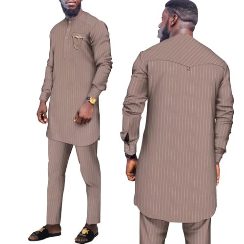 African Suit for Men Traditional Stripe Blazer and Pants 2 Piece Set Business Formal Dress Suit Party Wedding Evening