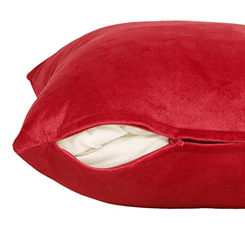 Image of Amazon Brand - Umi Velvet Decorative Cushion Cover 20x20 Inch - Set of 5, Soft Solid Square Throw Pillow Covers for Sofa, Living Room or Home Decor - 50x50 cm in Red Color