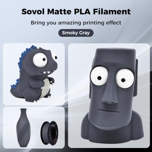 Image of Sovol 3D Printer Matte PLA Filament 1.75mm 1KG (2.2lbs), Smoky Gray