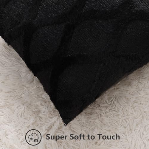 decorUhome Throw Pillow Covers 26x26 Inch Set of 2, Soft Plush Faux Fur Wool Black Couch Pillow Covers, Decorative Neutral Pillow Cases for Bed Sofa Living Room Home Decor