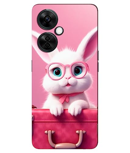 Image of ''Cute Rabbit''-with Suitcase Printed Hard Mobile Back Cover & Case for OnePlus Nord CE 3 Lite 5G, Designer | Protective & Premium Cover & Case