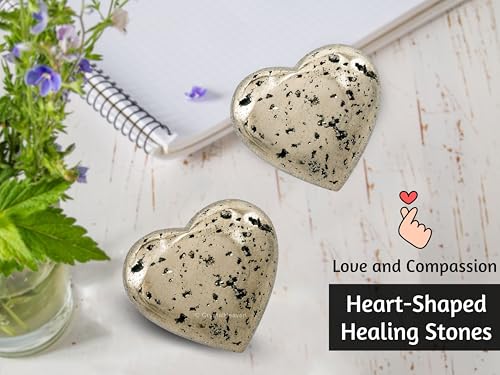 Image of Crystal Heaven Raw Pyrite Crystal Heart Palm Pebbles Stones For Anxiety Stress Relief Massage - Aaa Grade Original Healing Gemstone Agate Heart Palm Stone For Yoga Meditation Spiritual