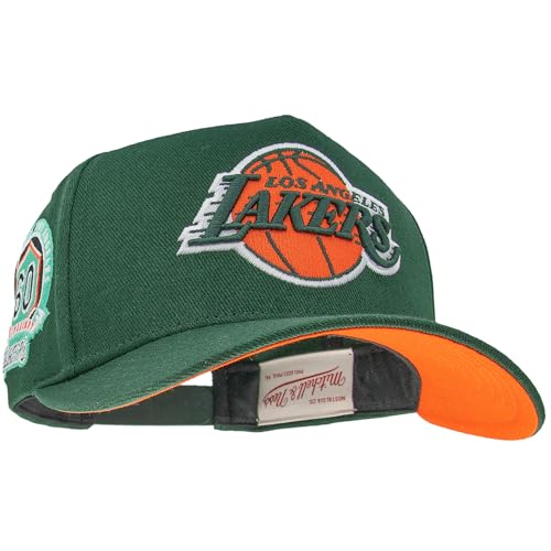 Mitchell & Ness Casquette de baseball NBA Green Orange | Pro Crown Fit | avec fermeture snapback réglable, Los Angeles Lakers, taille unique