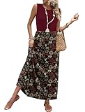 Maxi Dresses for Seniors Elegant Ladies Summer Dress Casual Long Dresses Flowy Loose Sundresses with Pockets Floral Modest Burgundy M