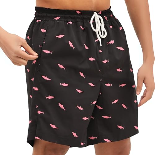 Babeeni Shark Swim Trunks Men’s 7 Inch– Men’s Swimwear with Compression Liner, Quick Dry Mens Swim Shorts with Zipper Pockets
