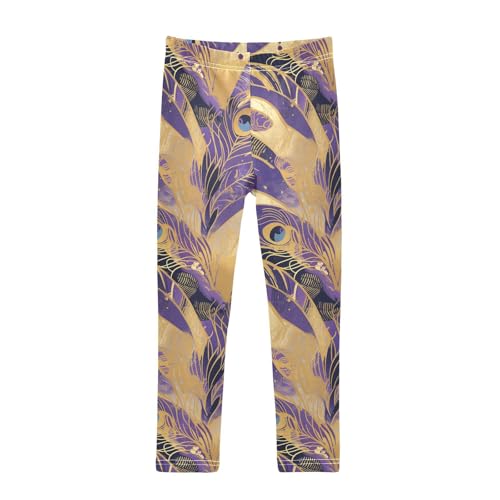 KLL Gold Peacock Feather Violet Toddler Girls Cotton Pants Fashion Full Length Leg Yoga Pants Sports