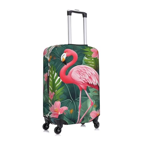 Flamingo Bird Round Leaves Luggage Cover Elastic Washable Suitcase Cover Anti-Scratch Suitcase Protector Spandex Luggage Protector Travel Baggage Covers for 18-32 inch Luggage, Small, Black3