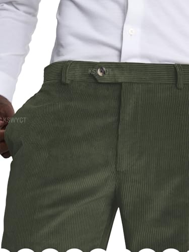 Men's Corduroy Pants Classic Fit Winter Casual High Waist Corduroy