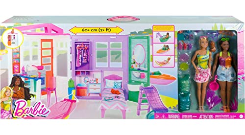 Maison de poupée Barbie avec 2 poupées, piscine et bateau pour enfants de 3 à 7 ans - 6