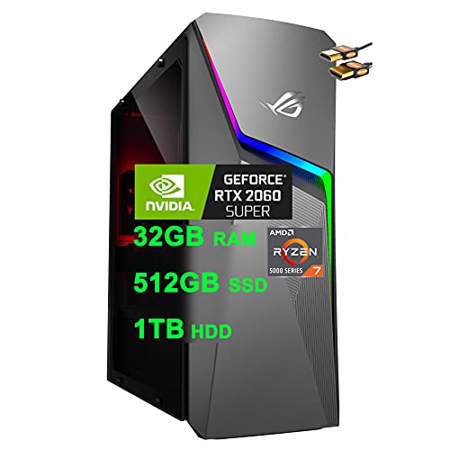 ASUS 2021 Flagship ROG Strix G10 Gaming Desktop Computer AMD Octa-Core Ryzen 7 5700G (Beats i7-10700) 32GB RAM 512GB SSD + 1TB HDD RTX 2060 Super 8GB Graphic DisplayPort Win10 Grey + HDMI Cable