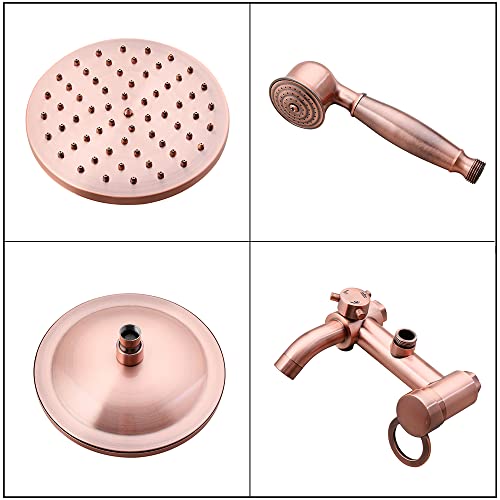 Sistema de ducha expuesto con cabezal de lluvia de 8 pulgadas y 3 funciones, grifo de baño con ducha de mano y válvula mezcladora de latón antiguo para instalación en pared miniatura 3