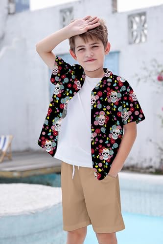 Cromoncent Men's & Boys' Funky Cuban Collar Shirt, Breathable Button-Up Summer Beach Shirt for Vacation3