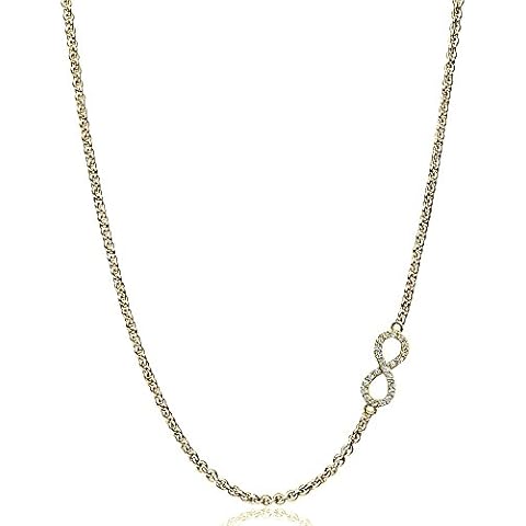 Yellow Gold Flashed Sterling Silver Cubic Zirconia Infinity Figure 8 Sideways Chain Necklace, 16" + Extender Cover