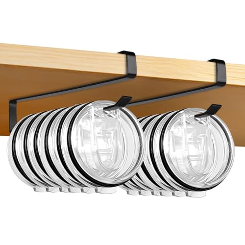 Tumbler Lid Organizer, 2 Pack Coffee Mug Holder for Yeti Tumbler Lid, Space Saving Mug Hanger Rack Holds Up to 12 Lids, Cup Holder Under Cabinet, Water Bottle Lid Holders for Kitchen Storage