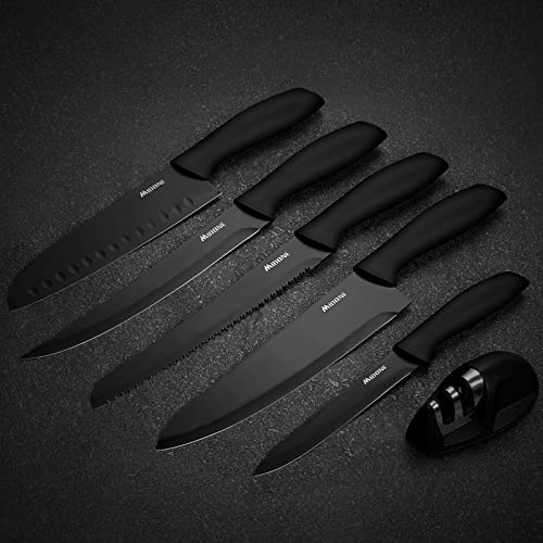 Midone Knife Set, 7 Pieces German Stainless Steel Kitchen Knife Set, With Sharpener & Acrylic Stand, Black #TOP1