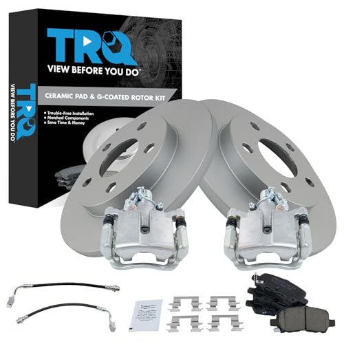 Image of TRQ Rear Brake Pad and Rotor Set Ceramic Coated Rotors Calipers Compatible with 2011-2013 Chevrolet Impala 2014-2016 Impala Limited