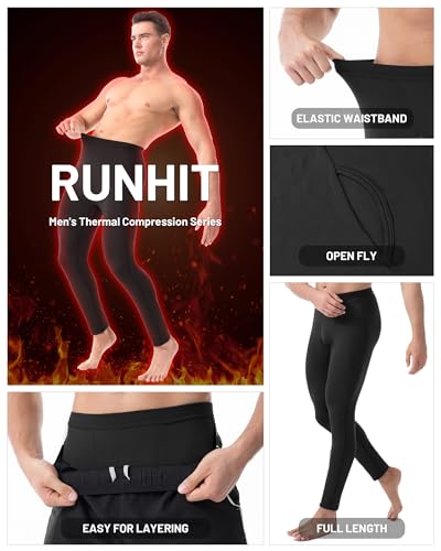 Runhit Long Johns for Men Thermal Pants with Fly Long Thermal Underwear Winter Cold Weather Fleece Thermal Bottoms3