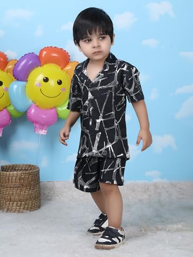 Image of POLKA TOTS Cotton Half Sleeves Shirt With Shorts, All Over Print Cord Set for Baby Boy Kids