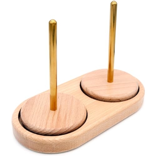 RRUIZE ヤーンホルダー 毛糸ホルダー 回転機能付き 毛糸スタンド【転がらない、絡まない】 編み物道具 木製 ダブル糸ホルダー 収納 耐久性あり 初心者にも使いやすい (ダブル糸ホルダー)