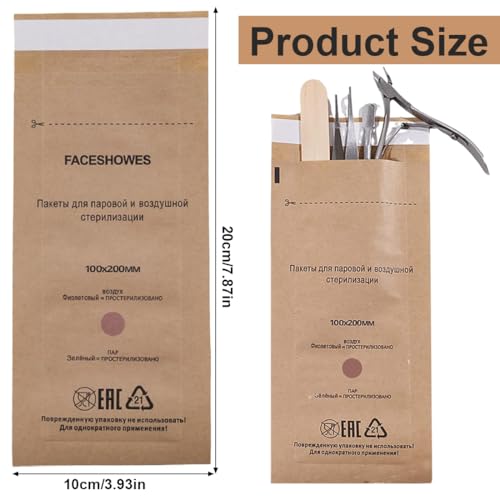 WUSJCOF Autoklaven-Sterilisationsbeutel, Maniküre-Sterilisationsbeutel, selbstklebende Papierbeutel für die Desinfektion von Nagelwerkzeugen, 100x200mm - 50 Stück
