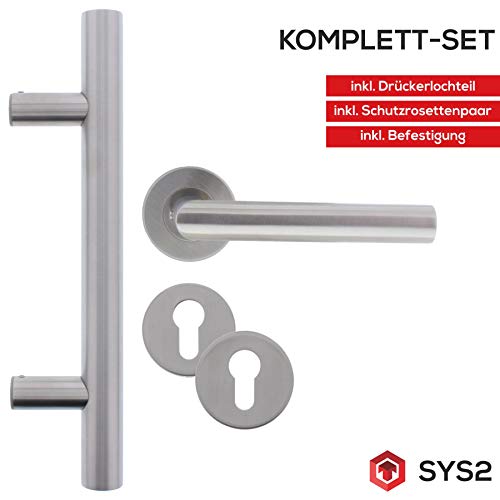 Preisvergleich Produktbild ToniTec Türgriff Stossgriff Set komplett gerade Ausführung runde Rosetten Länge: 350mm, Achsmaß: 210mm