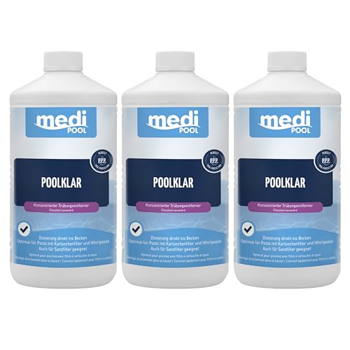 Medipool PoolKlar 1 Liter, Trübungsbeseitiger, Klareffekt, Wasserpflege, Poolreiniger, Mengen:3