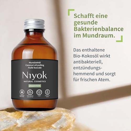 Niyok® Mundziehöl aus Bio Kokosöl "Pfefferminze" (3x200ml) • Mundspülung mit ätherischen Ölen • Bio Kokos Ölziehkur gegen Karies, Zahnstein & Mundgeruch • Veganes Zahnöl für Ölziehen – Bild 5