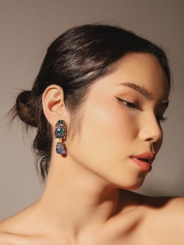 OJERRY Byzantine Baroque Medieval Victorian Statement Irregular Unusual Royal Blue Dangle Clip On Earrings Costume Jewelry Accessories Outfit Romantic Cool Gifts for Her Women Dangling in Their 30s2