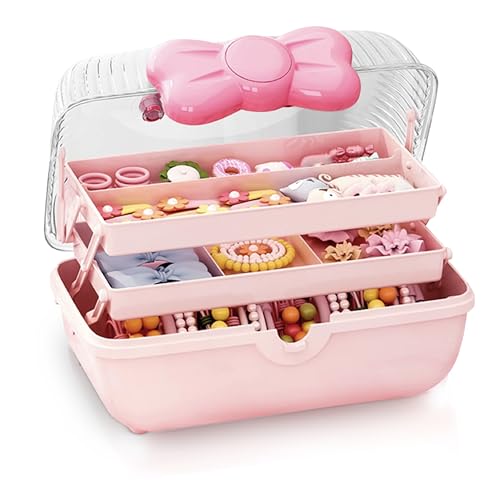 Image of Pink Tool Box, Plastic Storage Box,Folding3LAYERS,Bead Organizers and Storage /Art & Crafts /Sewing Supplies Organizer /Medicine Box /Family First Aid,with 2 Trays,Kids Tool Box, Mini Tool Box