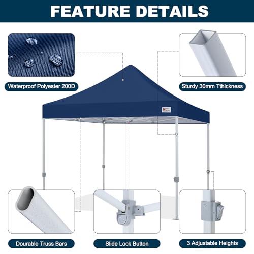 Image of MASTERCANOPY 10x10 Heavy Duty Pop Up Canopy Tent with Roller Bag,Navy Blue