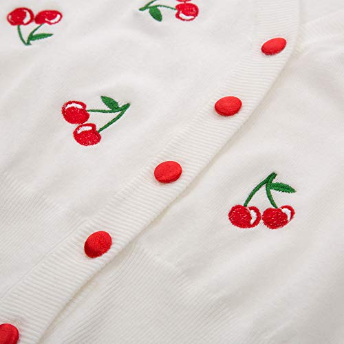Image of Belle Poque Women's 3 /4 Sleeve V-Neck Button Down Cherries Embroidery Cropped Cardigan Sweater Coat