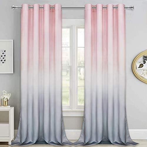 Ombre Gradient Window Curtains, Pink to Grey 2 Tone Curtain Panel, Window Drapes with Grommets for Bedroom Living Room Decor, Set of 2 Panels, 52 x 84 Inch Length