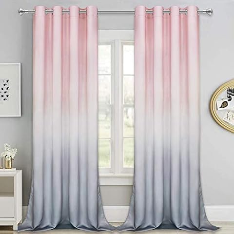 Ombre Gradient Window Curtains, Pink to Grey 2 Tone Curtain Panel, Window Drapes with Grommets for Bedroom Living Room Decor, Set of 2 Panels, 52 x 84 Inch Length Cover