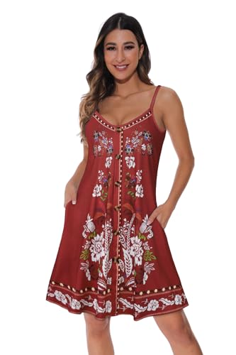Image of JOELLYUS Summer Dresses for Women Spaghetti Strap Button Down Casual Sundress Beach Cover Up Dress with Pockets 2026