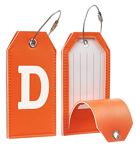 Toughergun Initial Letter Luggage Tag Leather with Full Privacy Cover and Travel Bag Tag Orange 1 pcs Set(D)
